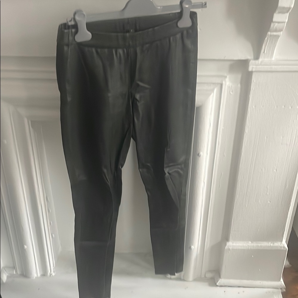 Dark green Leather Leggings J Crew sz 4 with suede stripe